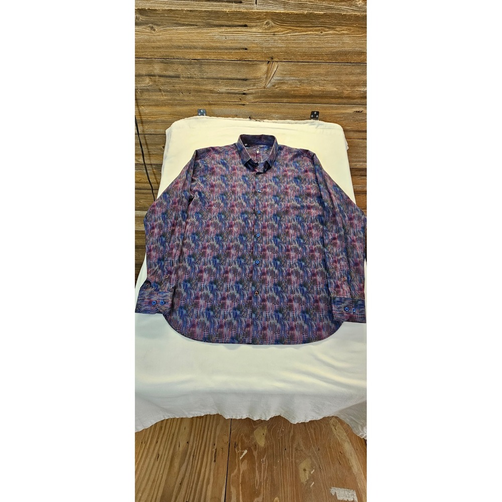 Visconti Black Mens XXL Multi Color Abstract Print Button Down Long Sleeve Shirt